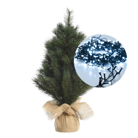 Mini kerstboom 45 cm - met kerstverlichting helder wit 300 cm - 40 leds