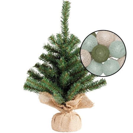 Mini kerstboom groen - met verlichting bollen groen/lichtroze - H45 cm 