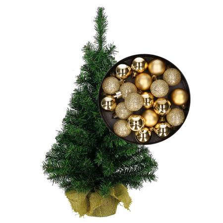 Mini christmas tree H35 cm including christmas baubles gold