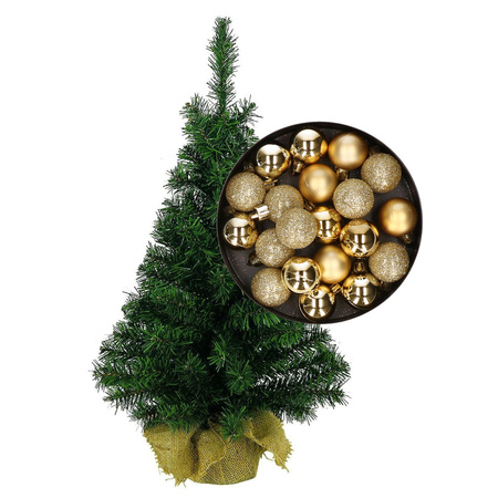 Mini kerstboom/kunst kerstboom H45 cm inclusief kerstballen goud