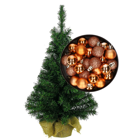Mini christmas tree H45 cm including christmas baubles copper
