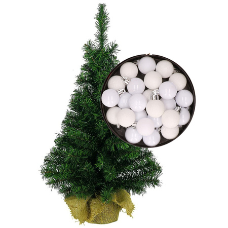 Mini christmas tree H45 cm including christmas baubles white
