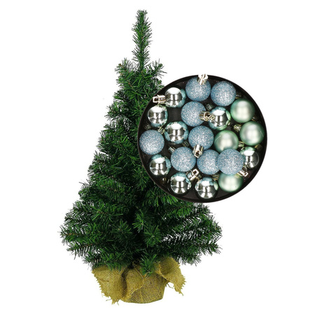 Mini christmas tree H75 cm including christmas baubles mint green