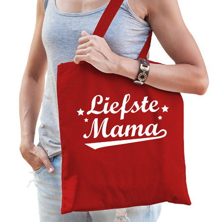 Moederdag cadeau tas - liefste mama - rood - katoen - 42 x 38 cm