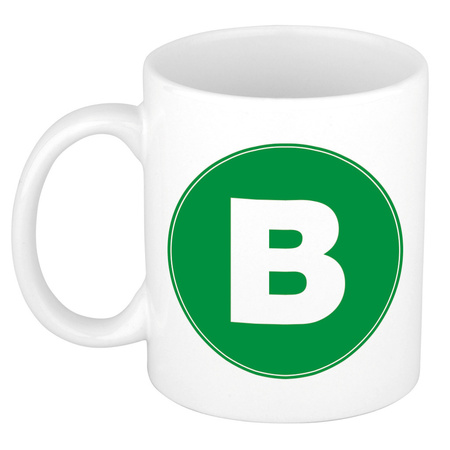 Mok / beker met de letter B groene bedrukking voor het maken van een naam / woord of team