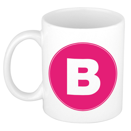 Mok / beker met de letter B roze bedrukking voor het maken van een naam / woord of team
