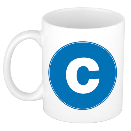 Letter C blue print coffee mug / tea cup 300 ml
