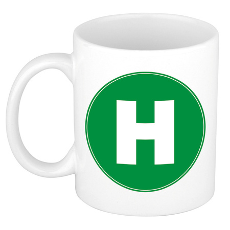 Letter H green print coffee mug / tea cup 300 ml