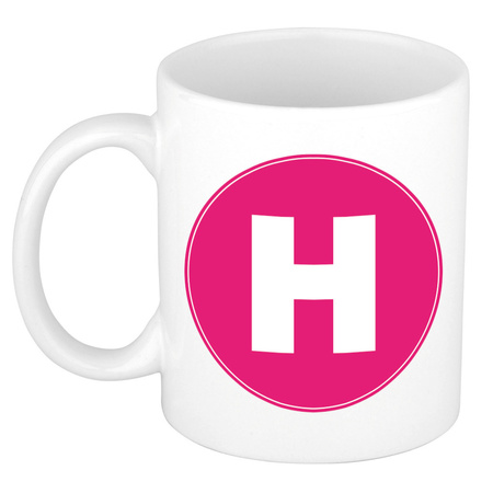 Letter H pink print coffee mug / tea cup 300 ml