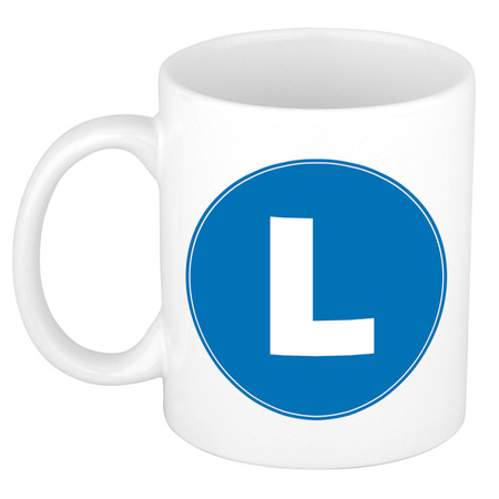 Letter L blue print coffee mug / tea cup 300 ml