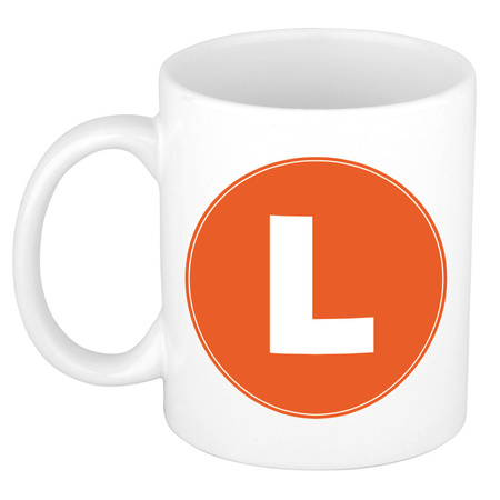 Letter L orange print coffee mug / tea cup 300 ml