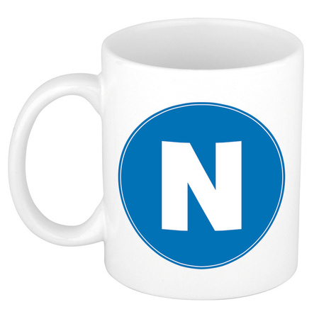Letter N blue print coffee mug / tea cup 300 ml