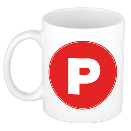 Letter P red print coffee mug / tea cup 300 ml