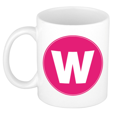 Letter W pink print coffee mug / tea cup 300 ml