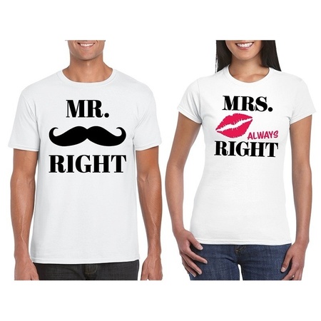 Mr. Right  & Mrs. Always Right koppel t-shirts wit maat M