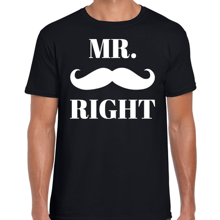 Mr right t-shirt zwart met snor voor heren