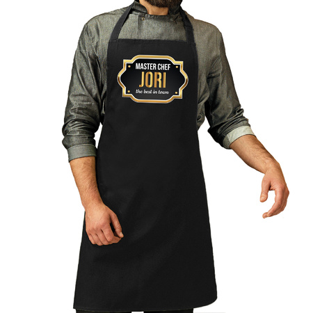 Naam cadeau master chef schort Jori zwart - keukenschort cadeau 