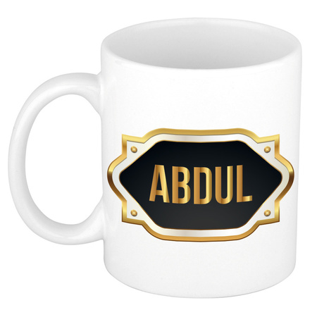 Naam cadeau mok / beker Abdul met gouden embleem 300 ml