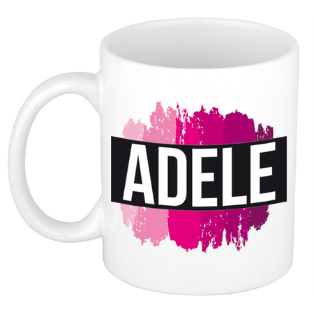 Naam cadeau mok / beker Adele  met roze verfstrepen 300 ml