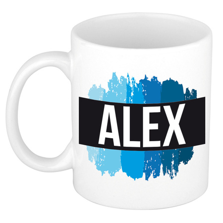 Name mug Alex with blue paint marks  300 ml