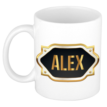 Name mug Alex with golden emblem 300 ml
