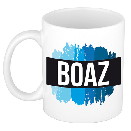 Name mug Boaz with blue paint marks  300 ml