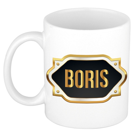 Naam cadeau mok / beker Boris met gouden embleem 300 ml