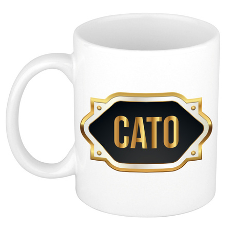 Name mug Cato with golden emblem 300 ml
