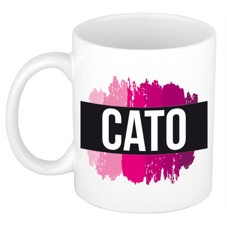 Name mug Cato  with pink paint marks  300 ml