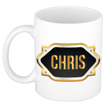 Name mug Chris with golden emblem 300 ml