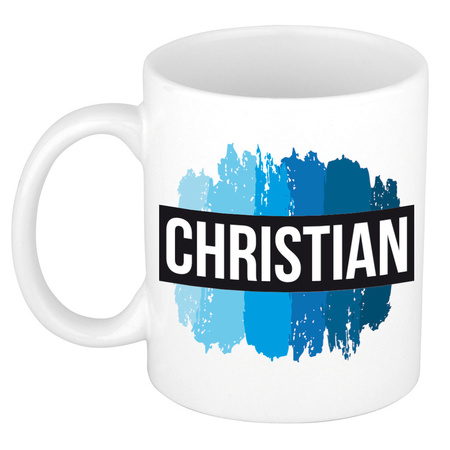 Name mug Christian with blue paint marks  300 ml