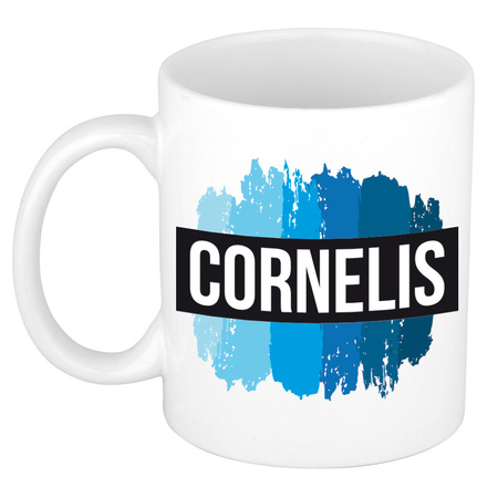 Name mug Cornelis with blue paint marks  300 ml