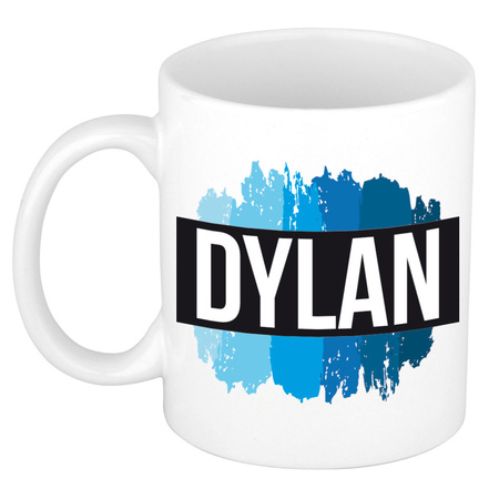 Naam cadeau mok / beker Dylan met blauwe verfstrepen 300 ml