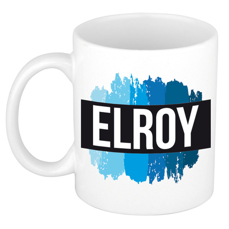 Name mug Elroy with blue paint marks  300 ml