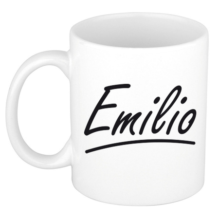 Naam cadeau mok / beker Emilio met sierlijke letters 300 ml