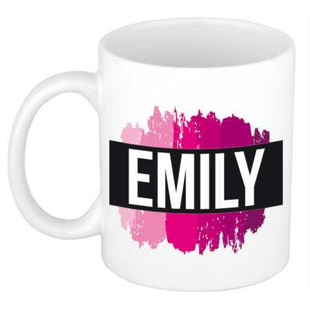 Name mug Emily  with pink paint marks  300 ml