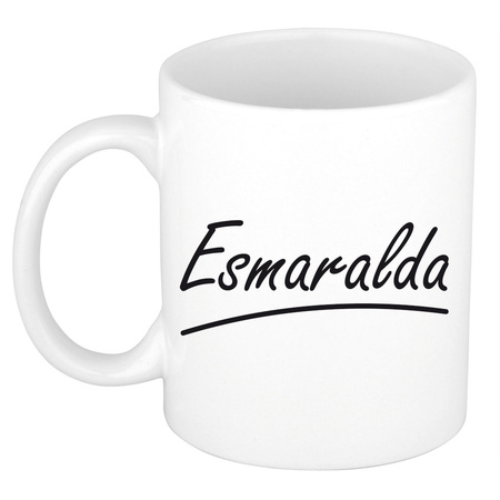 Name mug Esmaralda with elegant letters 300 ml