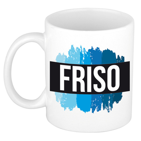 Name mug Friso with blue paint marks  300 ml