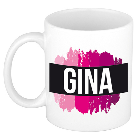 Name mug Gina  with pink paint marks  300 ml