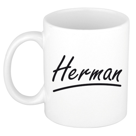 Naam cadeau mok / beker Herman met sierlijke letters 300 ml