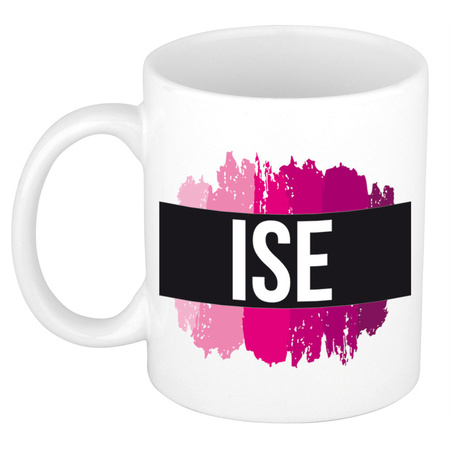 Name mug Ise  with pink paint marks  300 ml