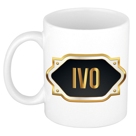 Name mug Ivo with golden emblem 300 ml