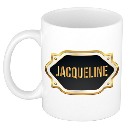 Name mug Jacqueline with golden emblem 300 ml