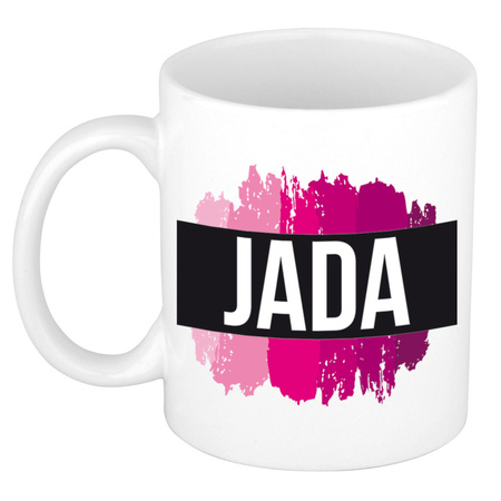 Name mug Jada  with pink paint marks  300 ml