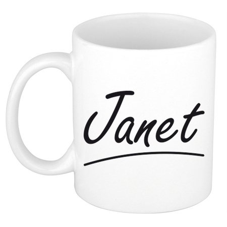 Naam cadeau mok / beker Janet met sierlijke letters 300 ml