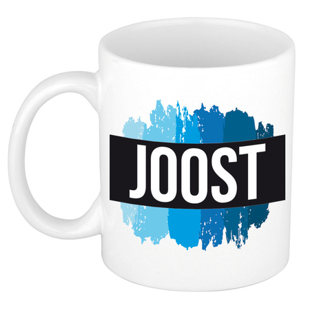 Name mug Joost with blue paint marks  300 ml