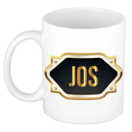 Name mug Jos with golden emblem 300 ml