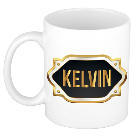 Name mug Kelvin with golden emblem 300 ml