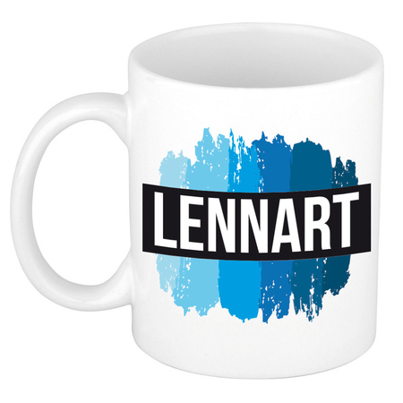 Name mug Lennart with blue paint marks  300 ml