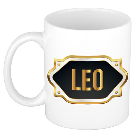 Name mug Leo with golden emblem 300 ml